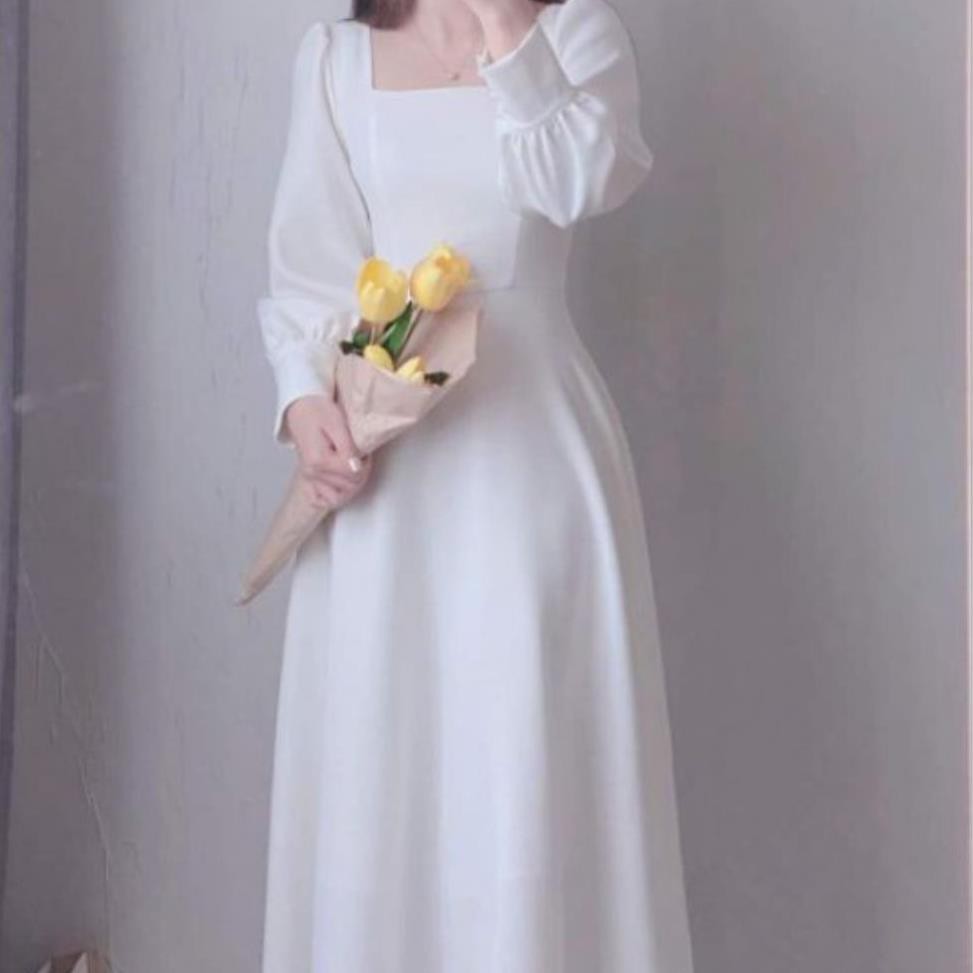 Đầm dự tiệc trắng xòe cổ u vintage | BigBuy360 - bigbuy360.vn