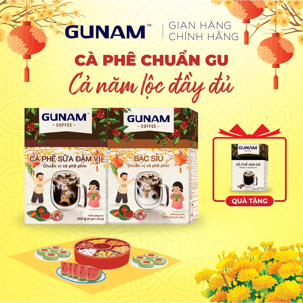 Combo Nguyên vị- cà phê hoà tan GUNAM bạc sỉu (10 gói x 20g) + cà phê hoà tan GUNAM đậm vị (10 gói x 20g)