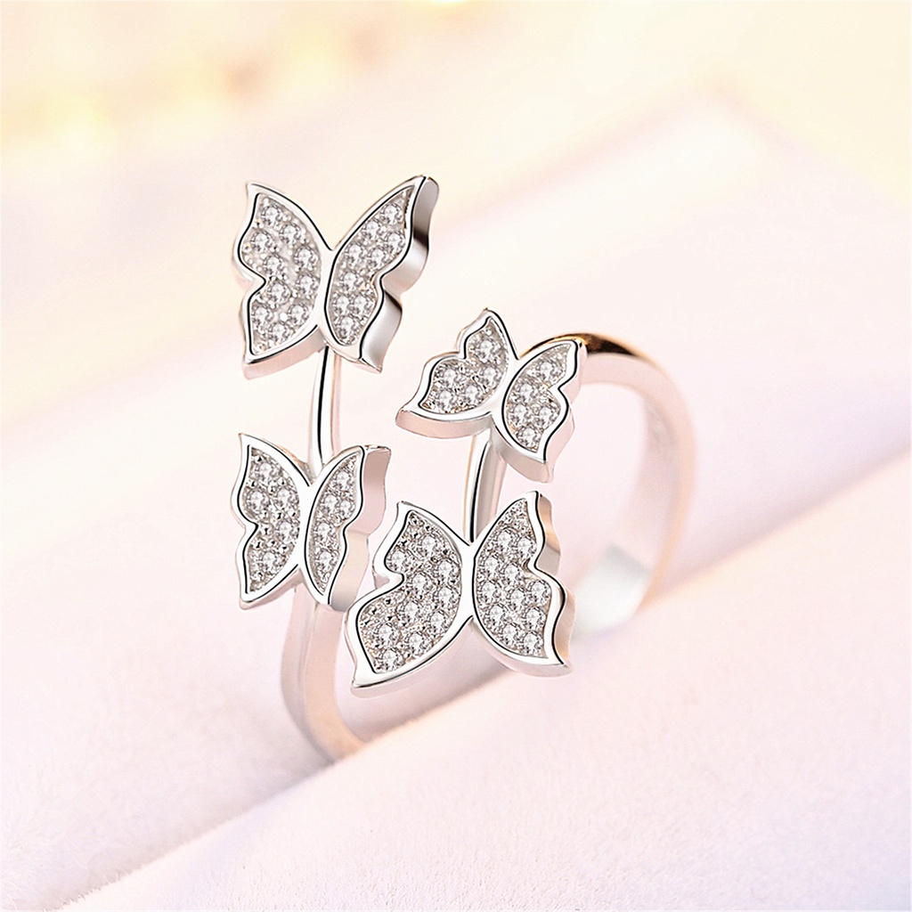 Nhẫn Mạ Bạc 925 Hình Bướm Đính Đá Thời Trang Phong Cách Nhật Hàn Dành Cho Nữincin-S1