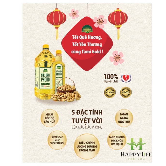 Dầu ăn, dầu phộng, dầu lạc nguyên chất  ép lạnh 1L giàu omega 369, tiêu chuẩn xuất Châu Âu - Happy Life 4U