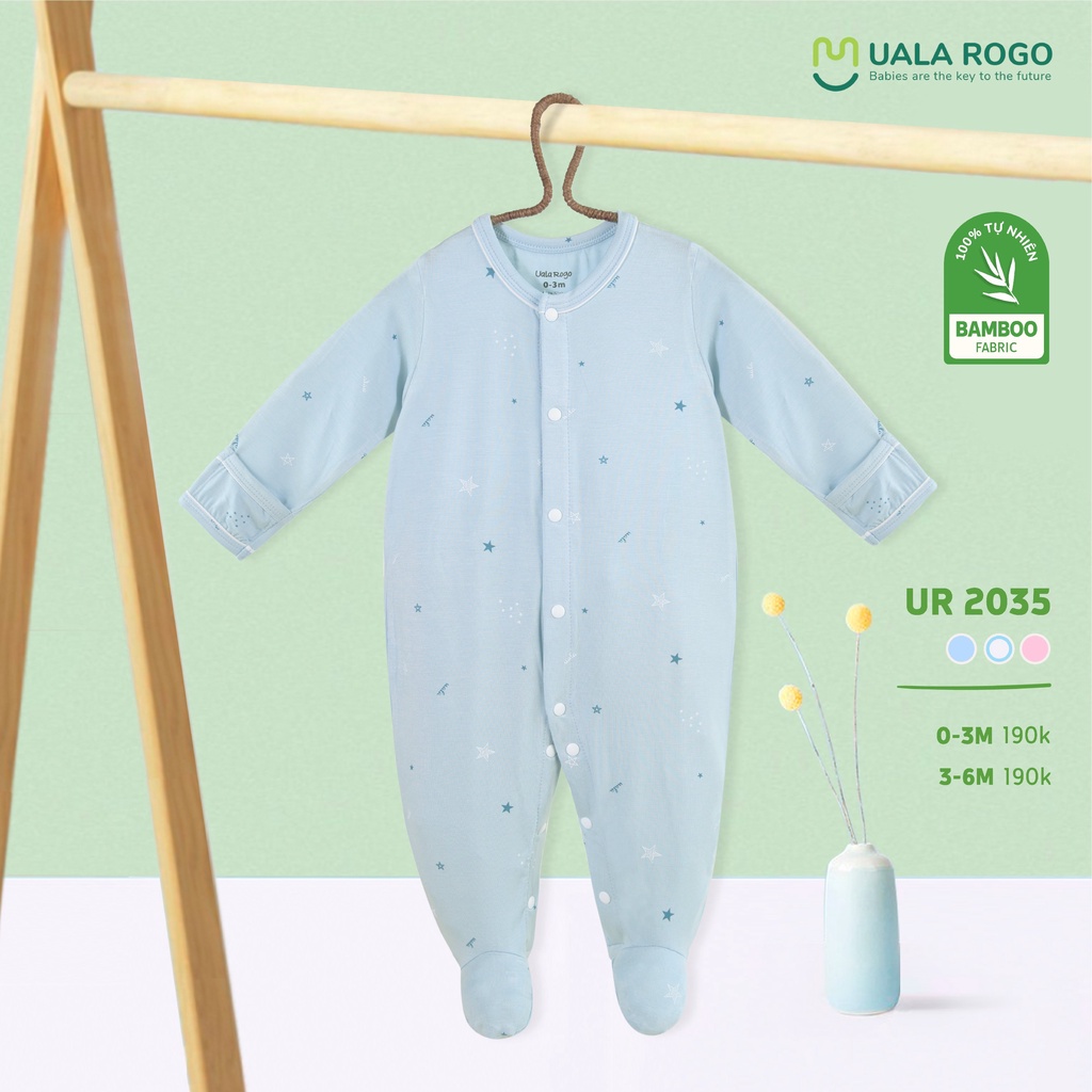 Body Uala Rogo Bamboo liền chân dài tay in sao cao cấp mềm mịn thoáng mát thấm hút tốt cho bé trai bé gái 2035 2034