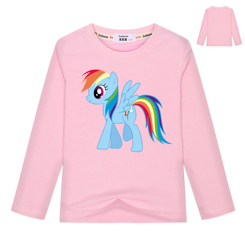 My Little Pony Áo thun dài tay cho trẻ em Cô gái Dễ thương Cotton Blue Tops Rainbow Dash Quần áo kỳ lân