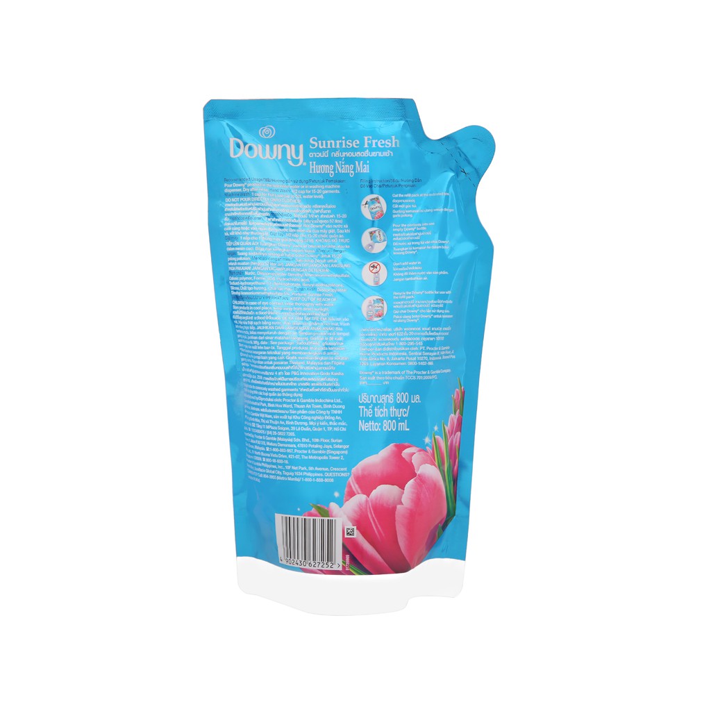 Nước xả vải Downy hương nắng mai túi 800ml