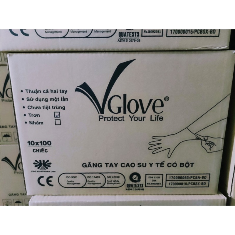 GĂNG TAY Y TẾ CÓ BỘT VGLOVE HÀNG SẴN- HỘP 100 CHIẾC