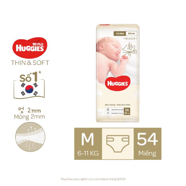 Tã dán Hàn Quốc Huggies Thin & Soft mỏng tàng hình size M54/L46/XL42