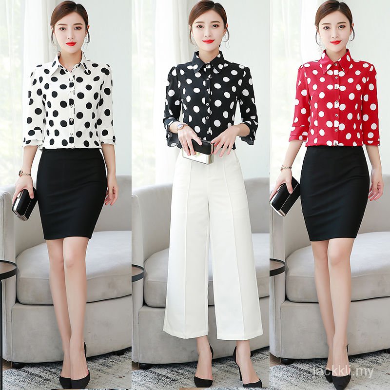 Áo Sơ Mi Chiffon Mềm Tay Loe 3 / 4 In Hoa Màu Xanh Dương Đậm Kiểu Hàn Quốc Thời Trang Xuân Hè 2019 Cho Nữ