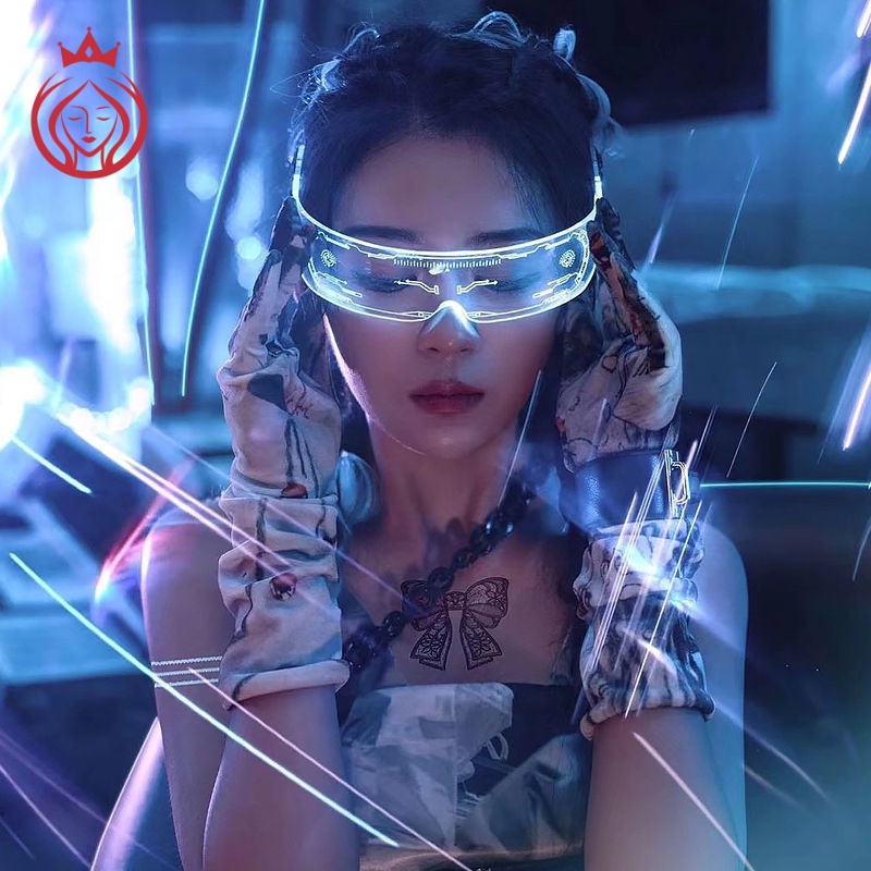 Kính phát quang khoa học viễn tưởng LED Tik Tok Bar hộp đêm Cyberpunk, phụ kiện cá tính đầy màu sắc và mát mẻ