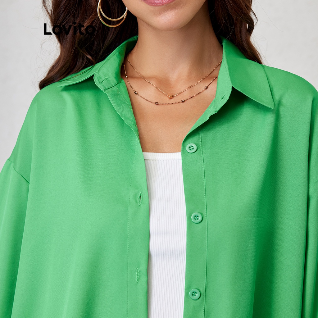 Lovito Áo khoác trơn dài tay trơn không đối xứng L24LD040 (Xanh lá cây)