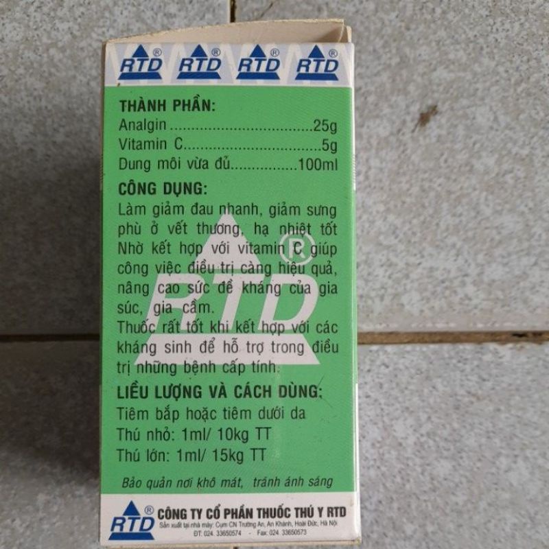 Rtd analgin c thú y ha sôt lợn gà vịt ngan chó mèo trâu bò dê thỏ cừu ốm yếu bị đau tấy
