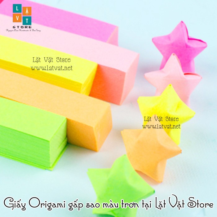 Giấy gấp sao màu đơn sắc nhiều màu - origami star paper, có  tông xanh dương, đỏ từ 280 tờ đến 1350 tờ, tông xanh