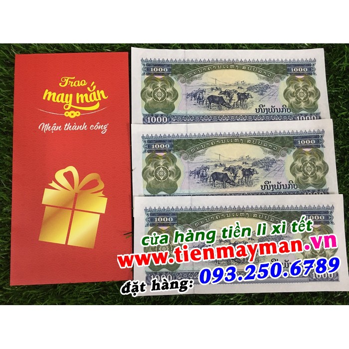 Tiền hình con trâu Lào 1000 Kip lì xì tết Canh Tý - tặng kèm bao lì xì tết