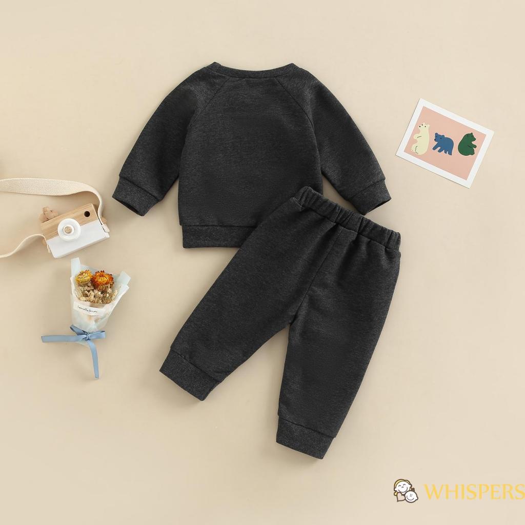 Set Áo Thun Tay Dài Cổ Tròn Thêu Hình Gấu + Quần Dài Lưng Thun Cho Bé Trai