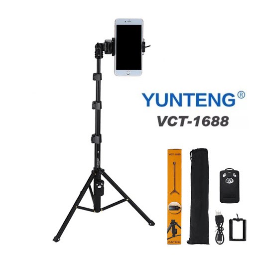 Gậy Chụp Hình 3 Chân Yunteng VCT-1688 Kèm Đầu Kẹp Điện Thoại, Túi Đựng Và Remote Bluetooth