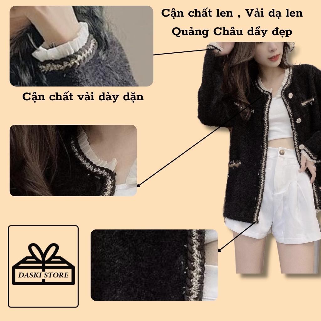 Áo Khoác Dạ Len - Áo cadigan len nữ phối ren Daski Quảng Châu
