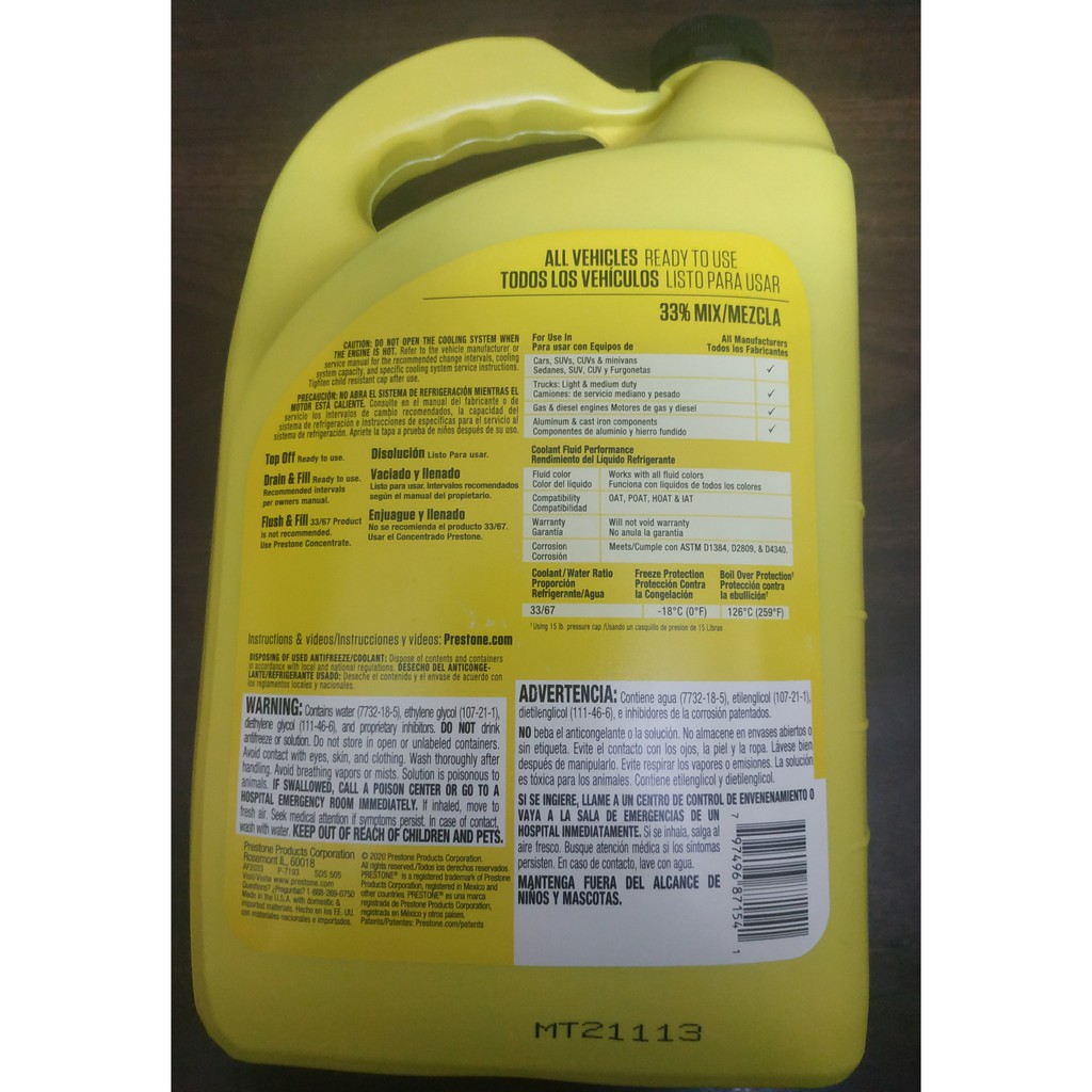 Nước làm mát màu xanh Prestone 33%  - Mỹ