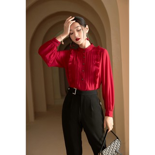 Áo sơmi dai tay viền bèo xếp ly 20Again ASA0808