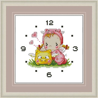 Tranh thêu chữ thập đồng hồ soda bé gái - in trên vải - Xartshop dh004