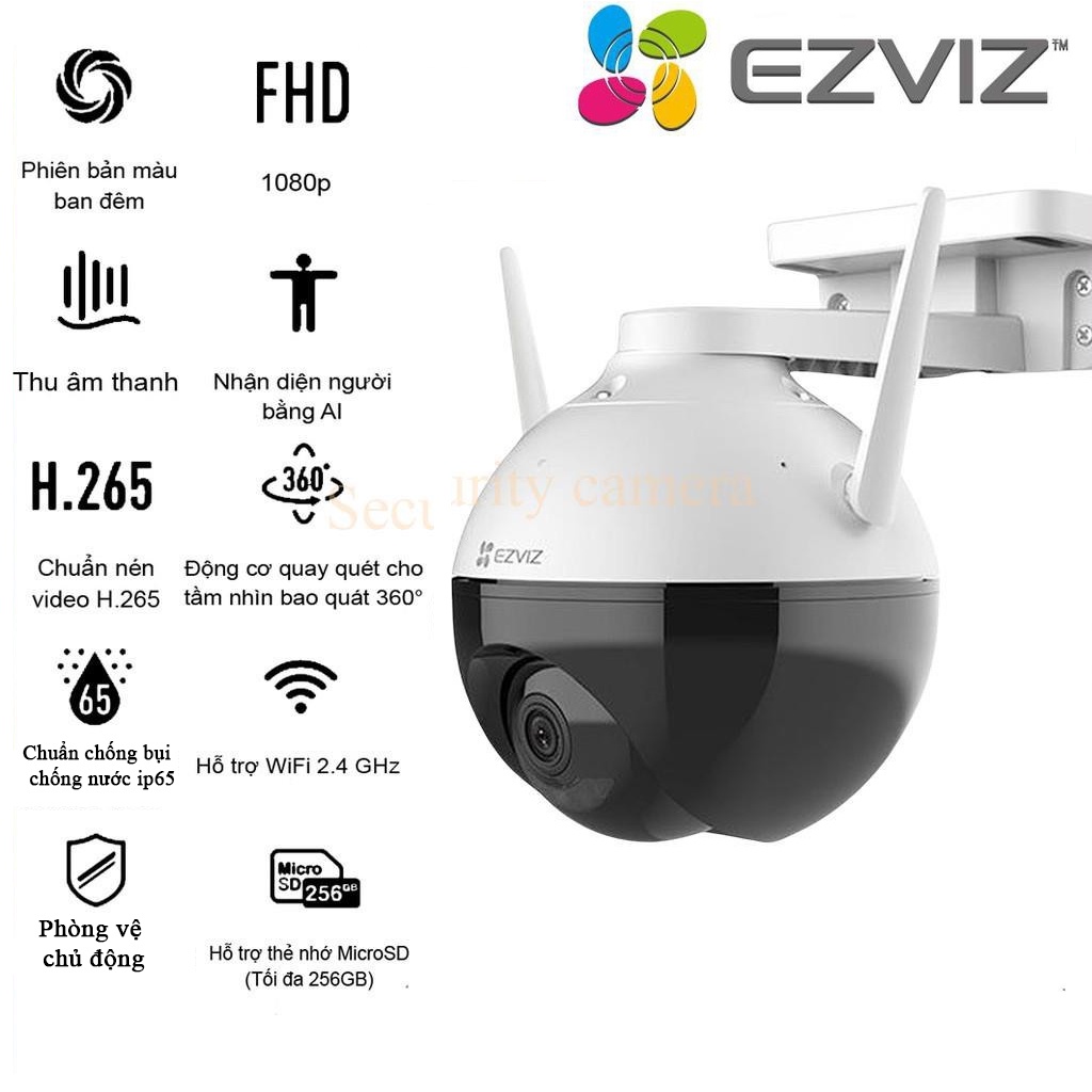 Camera Ngoài Trời Wi-Fi 2MP EZVIZ C8C HD 1080P Điều Khiển Xoay 360°- có màu ban đêm - Hàng chính hãng bảo hành 24 tháng