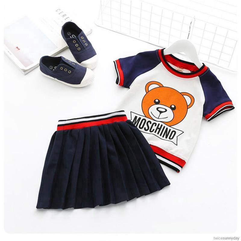 Bộ áo thun phối quần short in họa tiết hoạt hình cho bé trai + gái