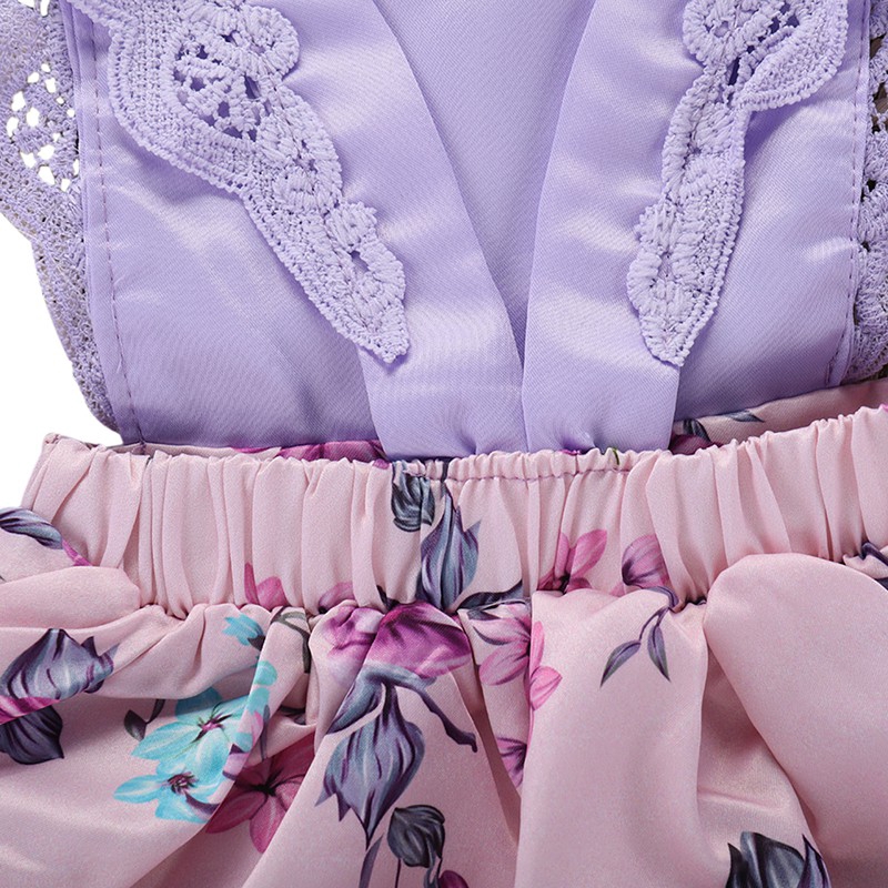 Đầm bé gái in hoa tím &amp; băng đô quấn đầu