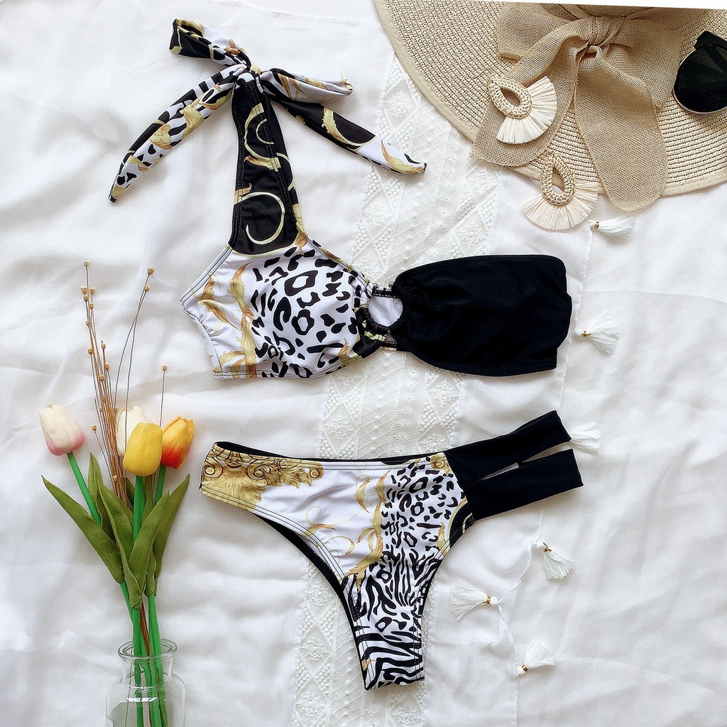 Bikini Lệch Vai Có Đệm Nâng Ngực Họa Tiết Da Báo Cho Nữ | BigBuy360 - bigbuy360.vn