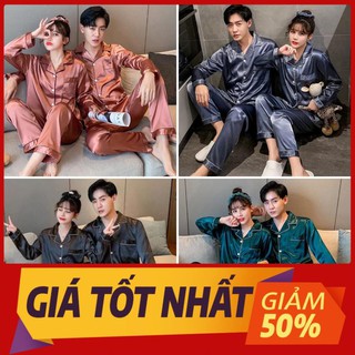 Đồ bộ pijama nam nữ màu trơn - Đồ ngủ mặc nhà chất lụa phi bóng đẹp