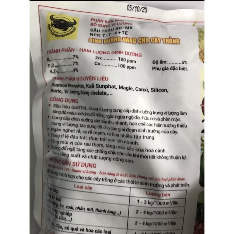 Phân vi lương Đầu Trâu Gold gói 1kg