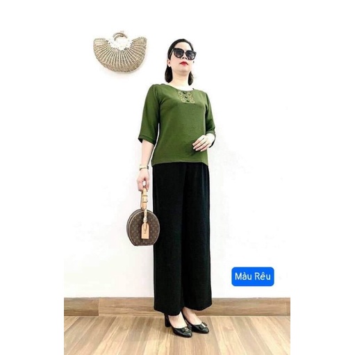 BỘ ĐŨI TRUNG NIÊN CHO MẸ ÁO THÊU QUẦN ĐEN ỐNG SỚ SANG TRỌNG LỊCH SỰ