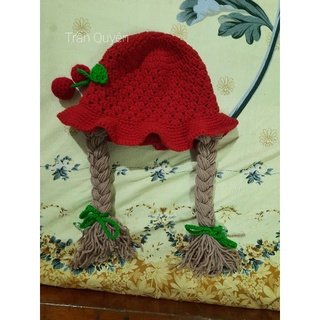 mũ len handmade gắn tóc giả 2 bên cho bé