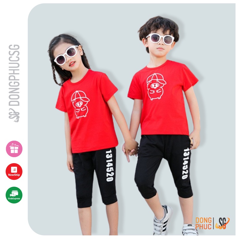 Áo gia đình màu đỏ mẫu GD503 dễ thương làm đồ đồng phục gia đình nổi bật thun cotton dày dặn | DONGPHUCSG