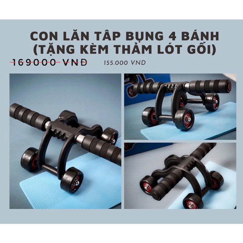 Con lăn tập bụng 4 bánh cực tốt tặng kèm thảm lót gối