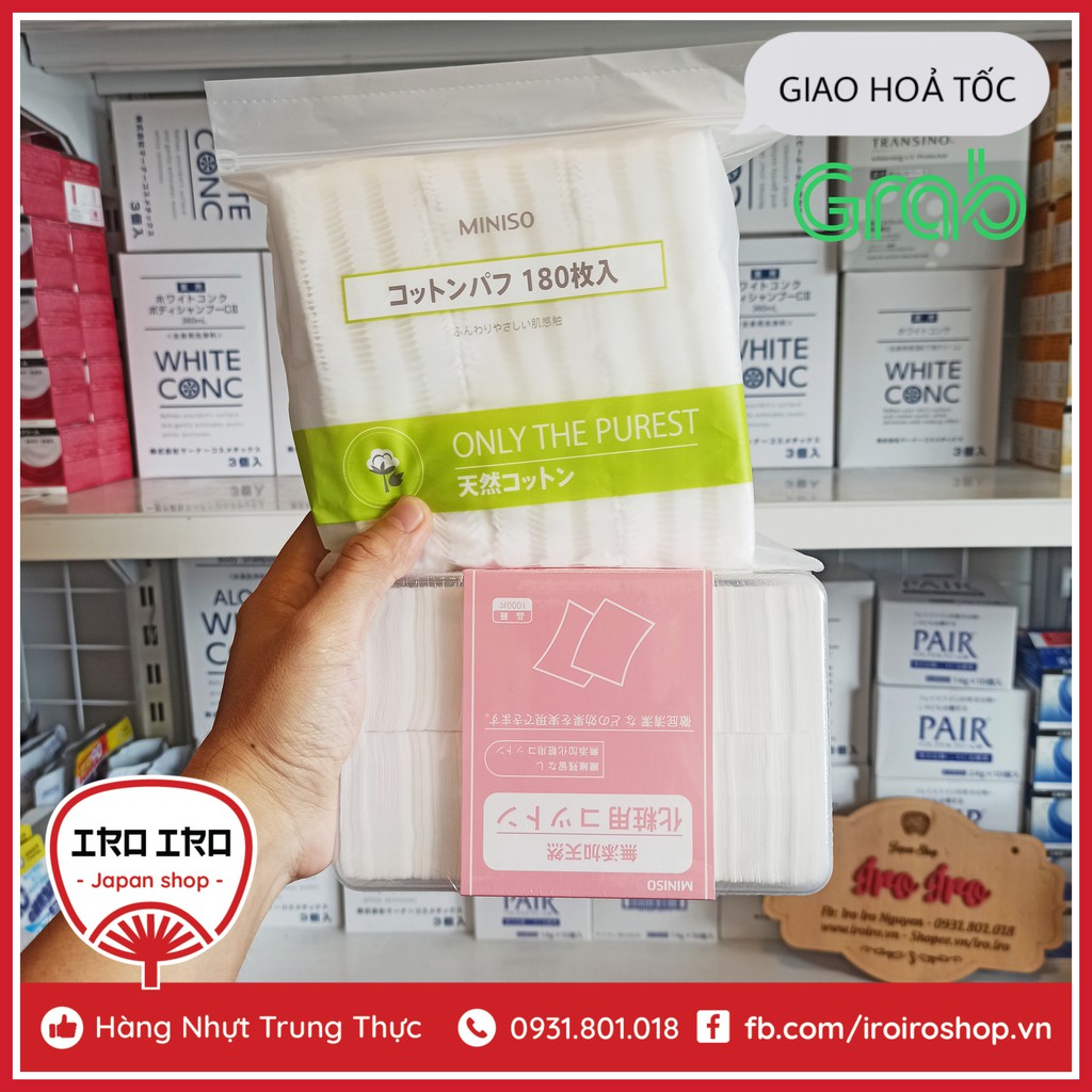 Bông Miniso tẩy trang và thoa toner Nhật Bản