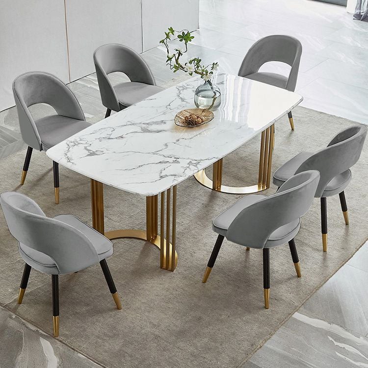 Bộ bàn ăn mặt đá cẩm thạch chân inox mạ vàng 1m2 1m4 1m6 kèm 4 ghế 6 ghế Saarinen