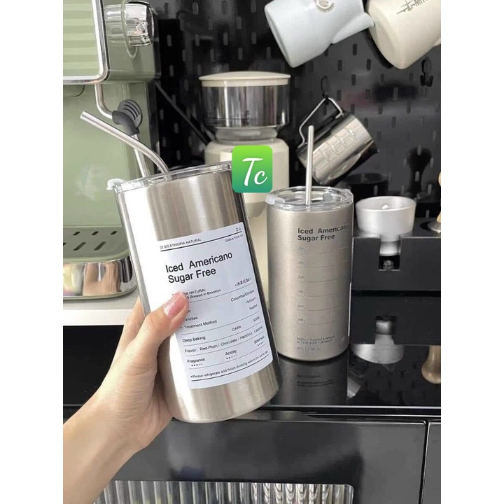 Cốc Uống Nước Giữ Nhiệt Inox 304 Có Ống Hút Ly Uống Coffee 600ML Giữ Nhiệt 6-8 Tiếng