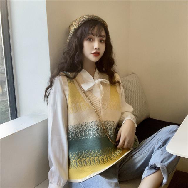 Áo Len Nữ Không Tay Cổ Chữ V Thời Trang Hàn Quốc