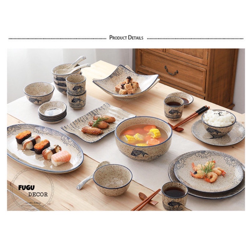 Bộ bát đĩa phong cách Nhật Bản hình con cá , bát đĩa decor