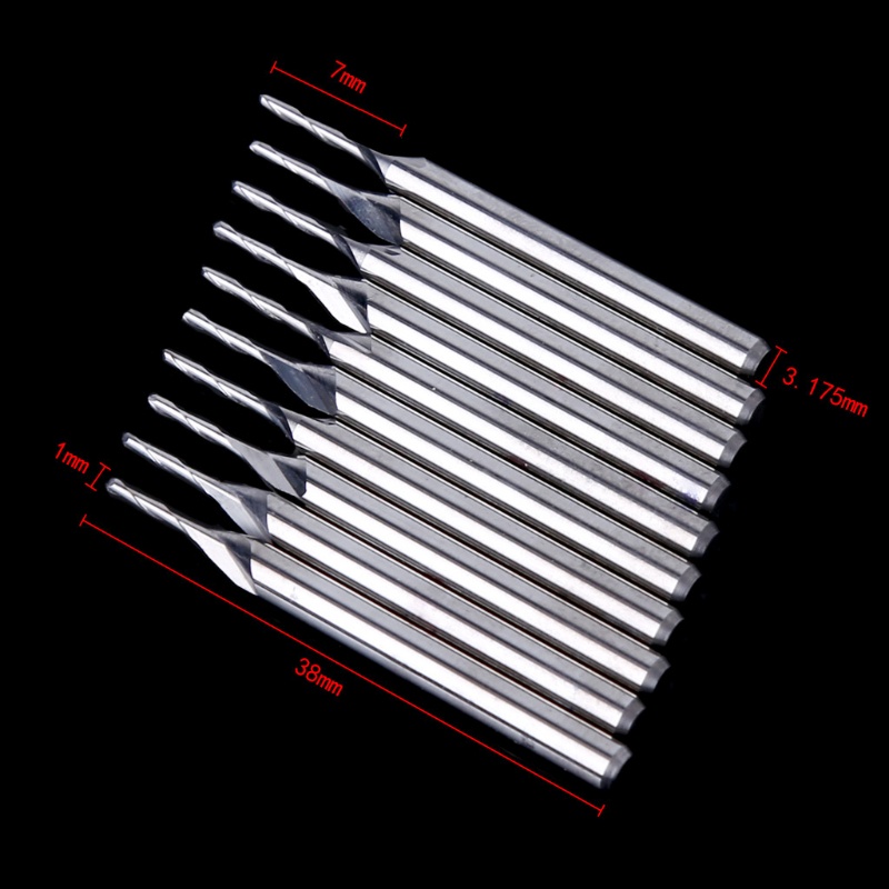 Bộ 10 Mũi Phay Xoắn Ốc 1 / 8 &quot;1mm Bằng Cacbua 5mm CEL Chuyên Dụng Cho Máy Tiện CNC