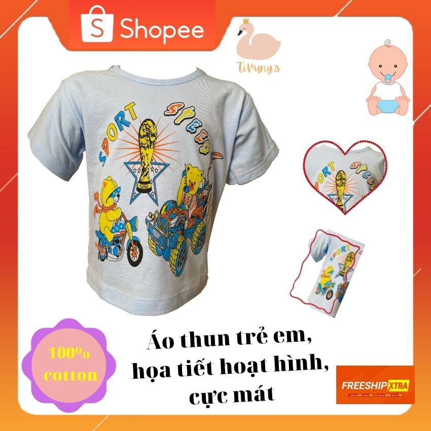 Áo trẻ em mẫu họa tiết hoạt hình, thun cotton 100% mát mẻ phù hợp các bé trai và gái - Shop TiVung chuyên quần áo trẻ em