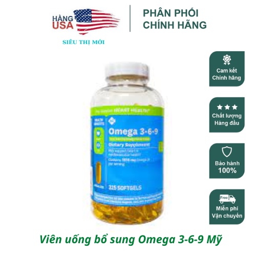 [ Mẫu mới date 2025] Viên Uống Dầu Cá Omega 3-6-9 Supports Heart Health 325 Viên( mẫu mới) – Mỹ