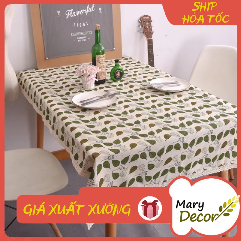 Khăn trải bàn lá bodhi xanh viền ren (đủ kích thước) - E04