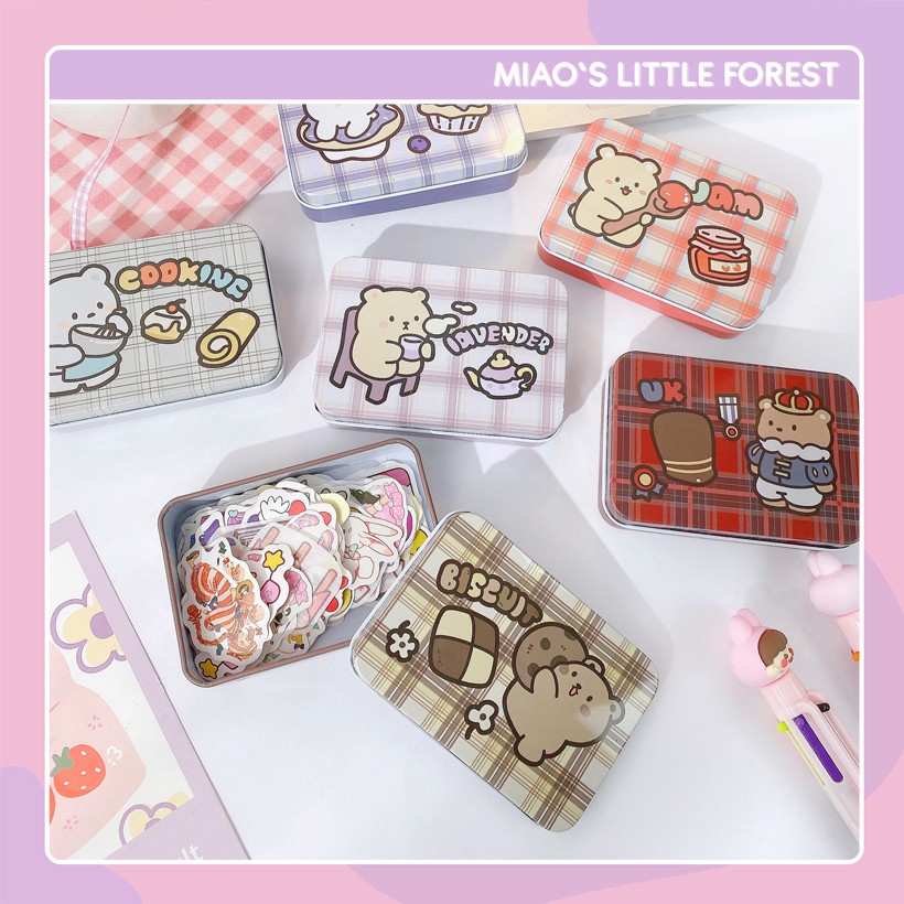 Hộp thiếc dễ thương MIAO'S LITTLE FOREST tin box mini có nắp đậy đựng vật dụng nhỏ sticker kẹp giấy MOT239