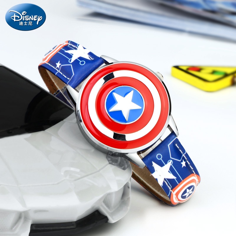DISNEY Đồng Hồ Kim Loại Nắp Lật Hình Người Nhện/Captain America/ironman Cho Bé Trai