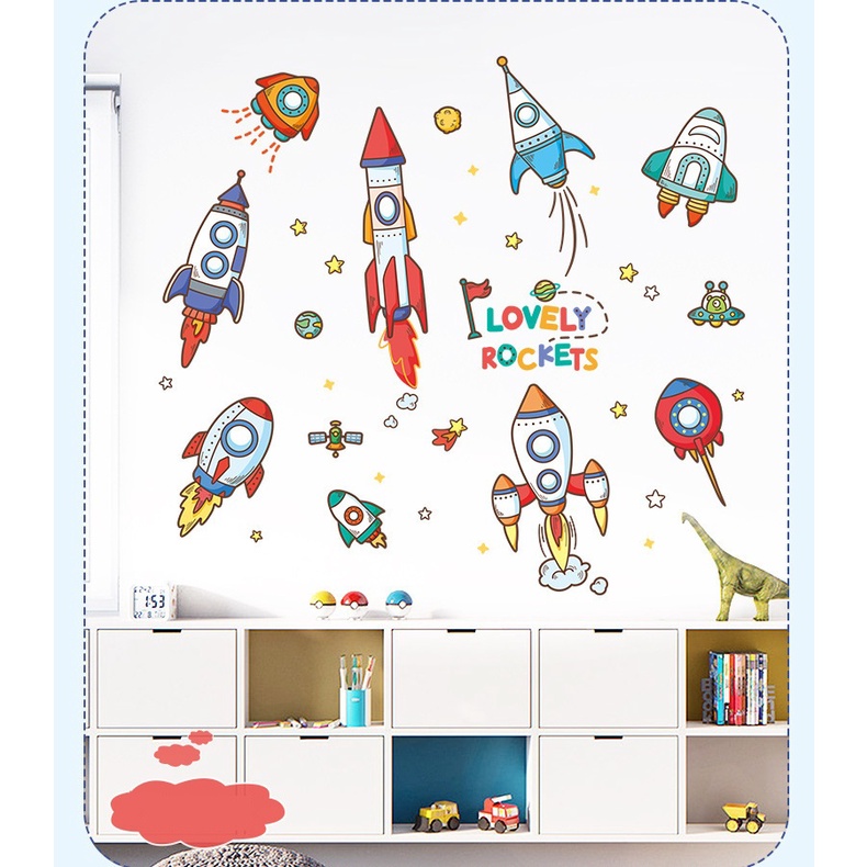 Decal dán tường cho bé trai Phi thuyền Lovely rocket