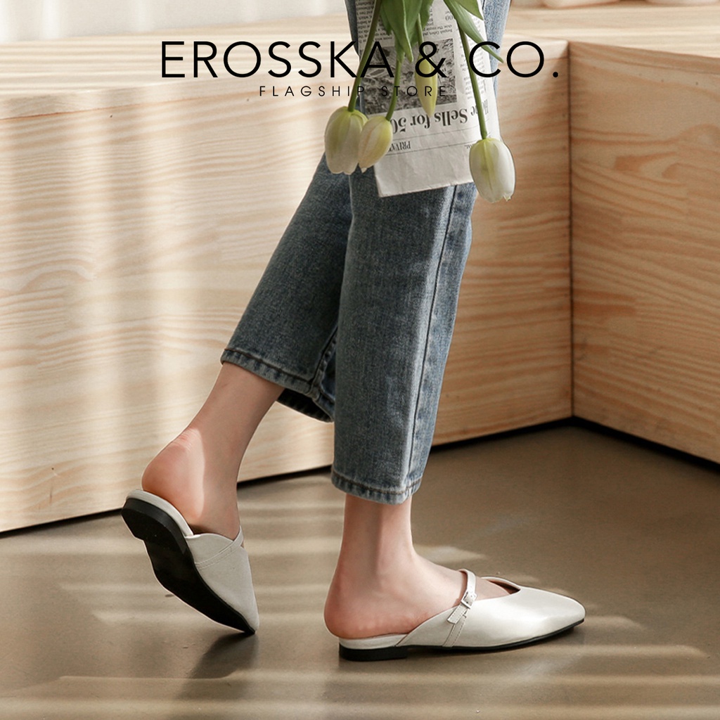 Erosska - Giày nữ đế bệt Erosska 2022 đạp ngót quai ngang phong cách thanh lịch màu kem - EL020