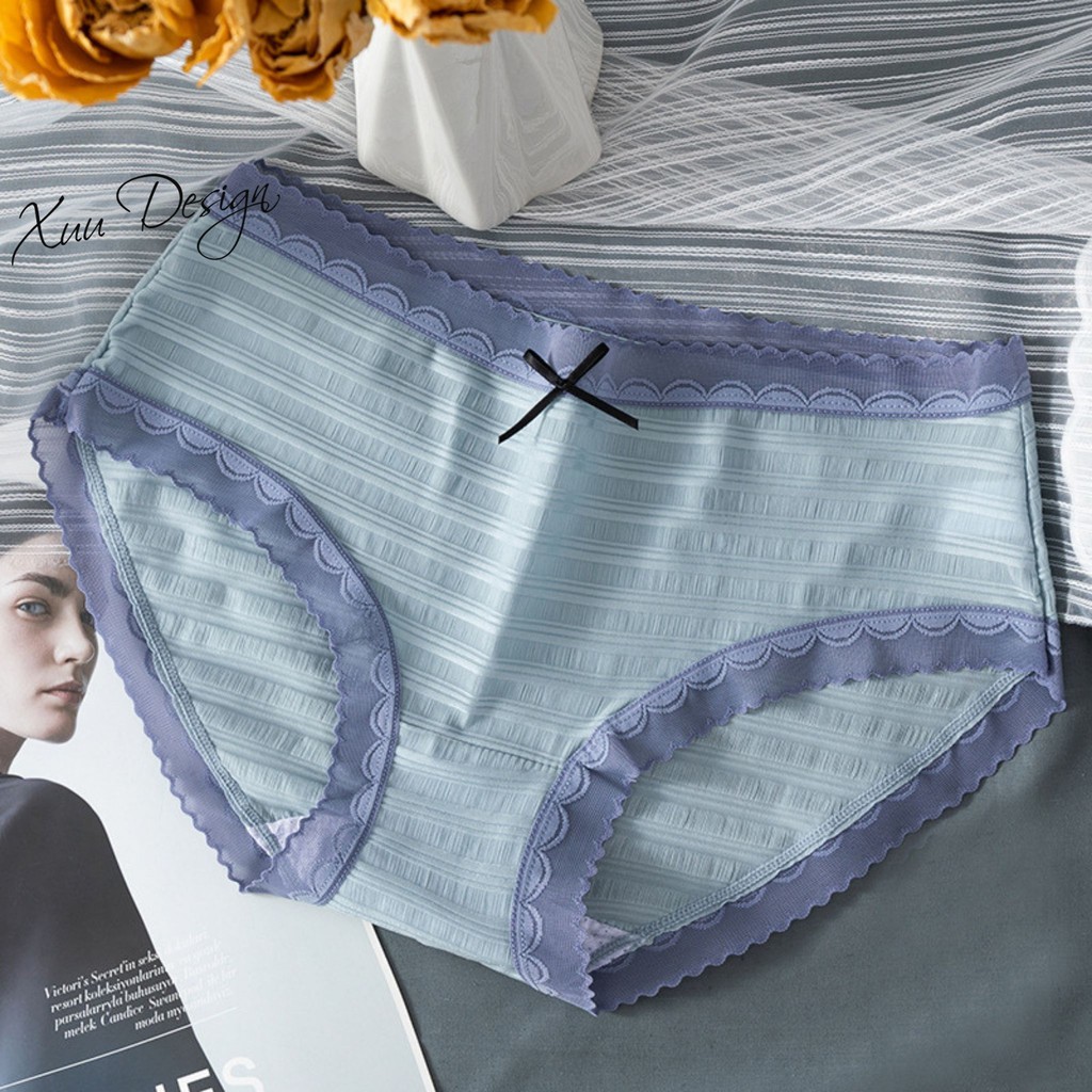 Quần lót nữ cotton phối viền ren co dãn thấm hút hồ hôi XUU DESIGN QC34
