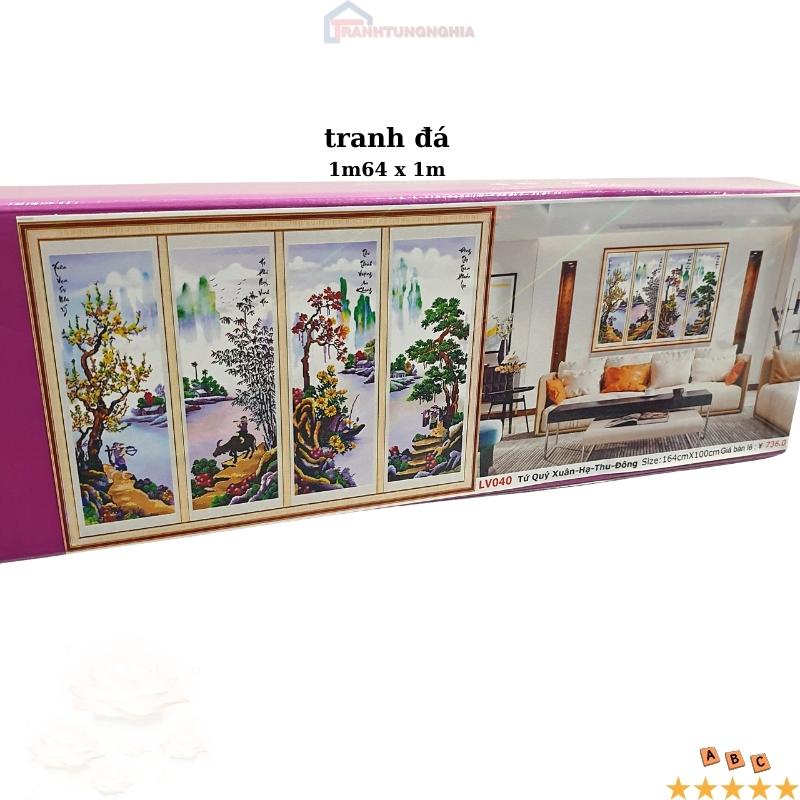 Tranh đính đá, tranh thêu chữ thập tứ quý tiểu ngư canh mục