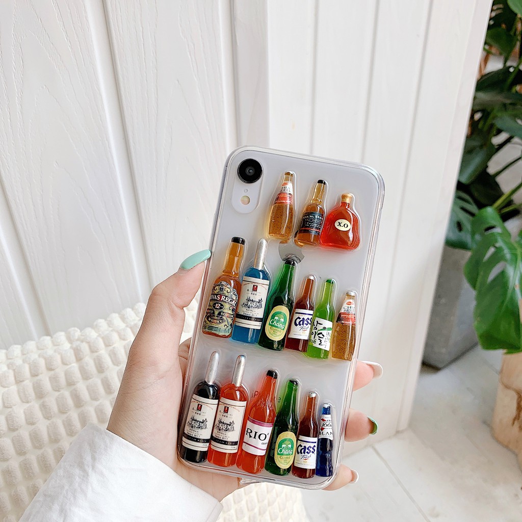 Bottles Ốp điện thoại TPU bảo vệ chống rơi trang trí hình chai rượu 3D cho iPhone 7/7+/8/8+/XR/X/XS/XS MAX/11/11 PRO/11 PRO MAX