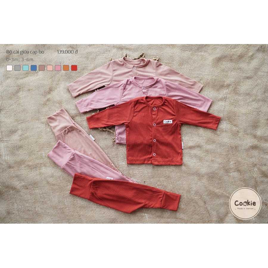 Bộ dài tay cài giữa quần cạp bo Cookie Babywear (0-3m / 3-6m)