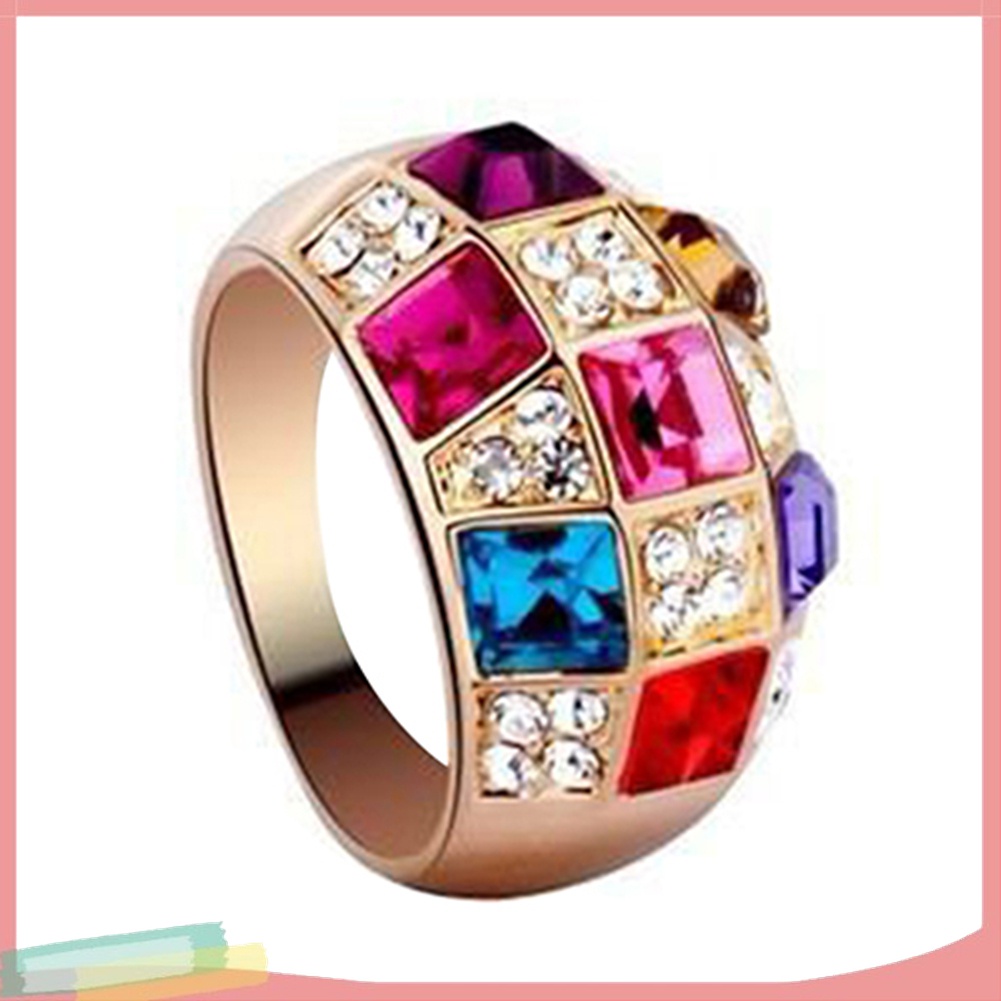 Nhẫn Hợp Kim Mạ Vàng Đính Đá Nhiều Màu Sang Trọng Cho Nữ