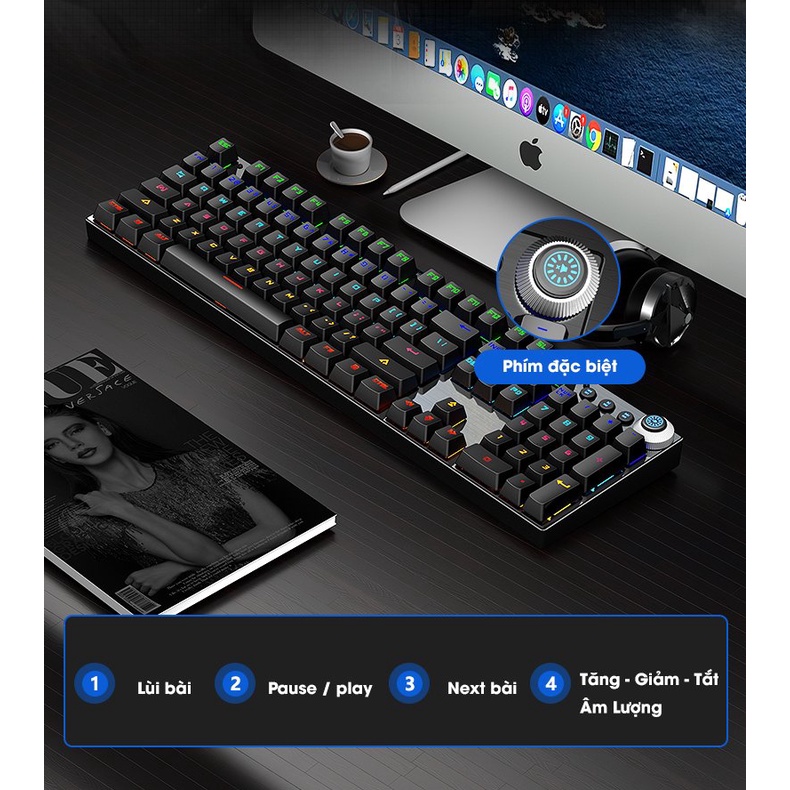 Bàn phím cơ Gaming Leaven K990 - LED RGB - chống nước - chống bụi - Blue Switch